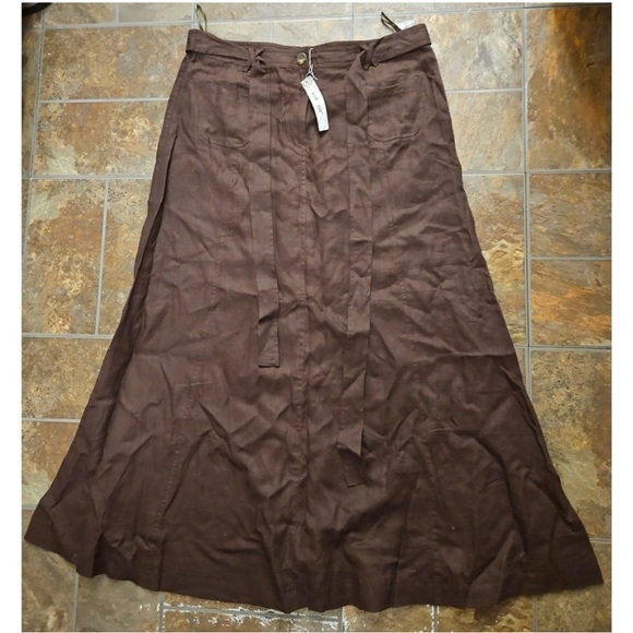 EUC! Brown 100% Linen Skirt Ecologie Women's Size 14 - Picture 1 of 6